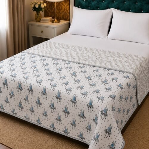 Ritual Printed Cotton Double Bed Dohar/Comforter/AC Blanket, Colour - Blue & White.