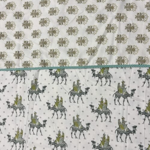 Ritual Printed Cotton Double Bed Dohar/Comforter/AC Blanket, Colour - Green & White.