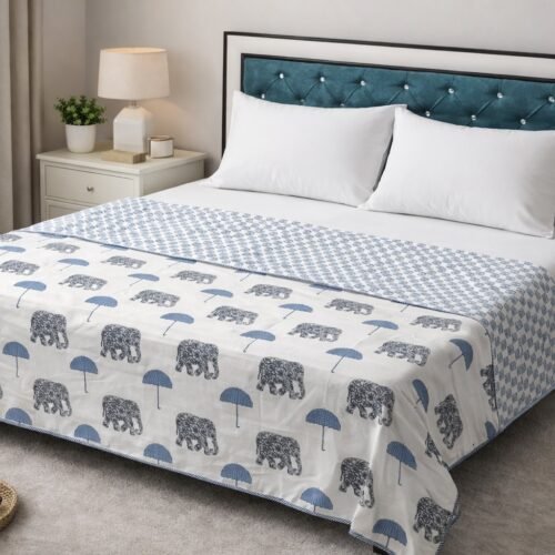 Jumbo Cotton Printed  Comforter/Dohar - Blue