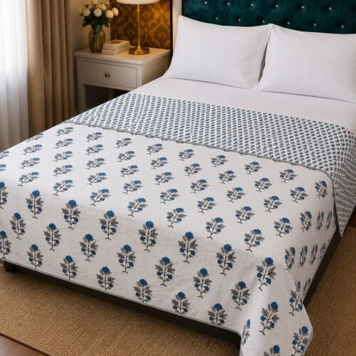 Celosia Cotton Printed  comforter/Dohar - Blue