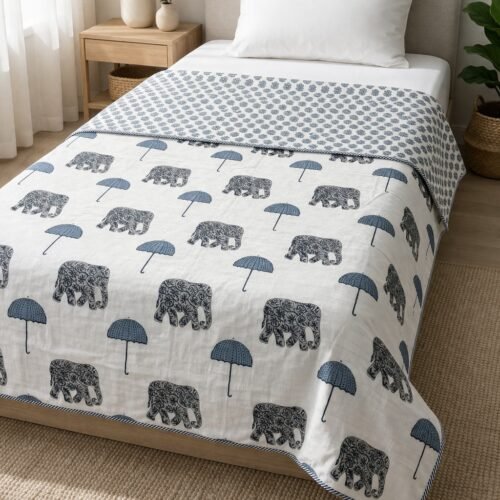 Jumbo Cotton Printed  comforter/Dohar (Single Bed)-Blue