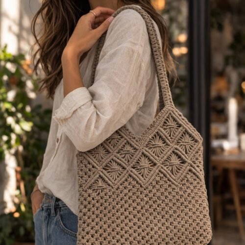 Phoenix Macrame Shoulder Bag-Brown