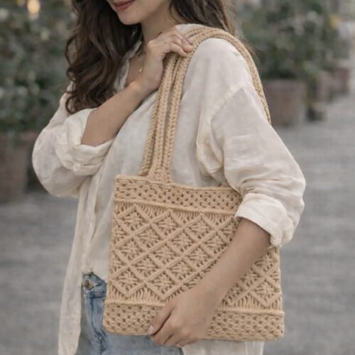 Classy Macrame  Shoulder Bag- Beige