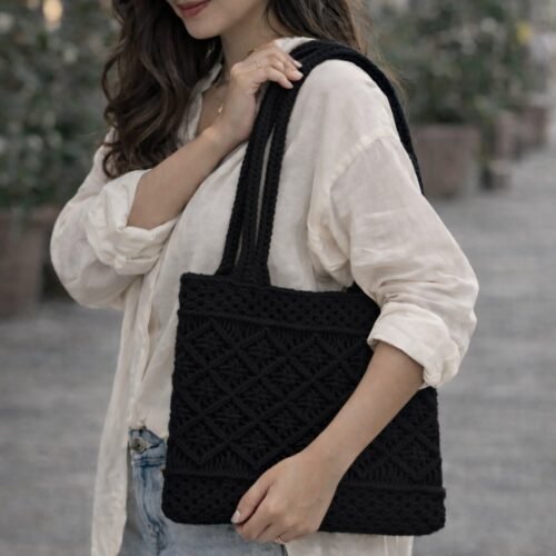 Classy Macrame Shoulder Bag-Black