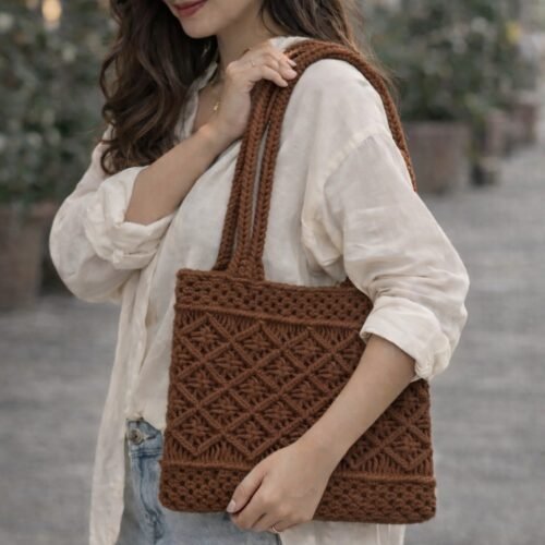 Classy Macrame Shoulder Bag-Brown