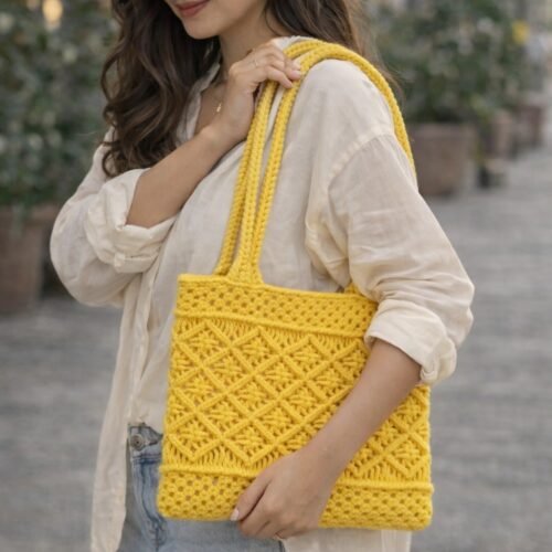 Classy Macrame Shoulder Bag-Yellow