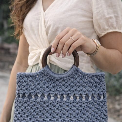 Alder Macrame Hand Bag with wooden handle