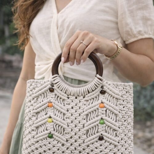 Linden Macrame Hand Bag with wooden handle
